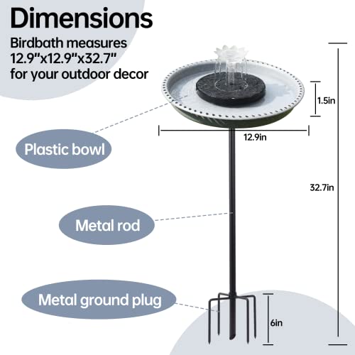 Feemiyo Bird Bath with Solar Powered Fountains for Hummingbirds,Stable Stylish Design with 5-Prong Base,Hummingbird Bird B...