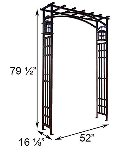 Panacea 84303 Mission Garden Arbor with Lanterns, Black, 79.5" H – Steel Garden Arch with Rectangular Grid Sides & Flat To...
