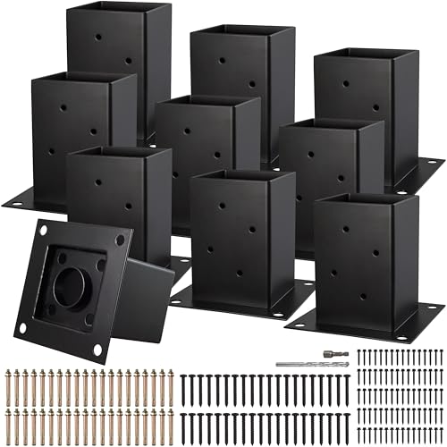 (8 PCS) LADECH 4x4 Post Anchor Base with Bottom Drainage Hole, Black Powder Coated Brackets for Fence Posts, Pergola, Mail...