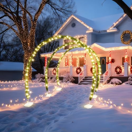 Janinka 3 Sets 10 FT Christmas Archway Outdoor LED String Lights Xmas Outdoor Arches Decor Xmas Arch Pathway Markers for H...