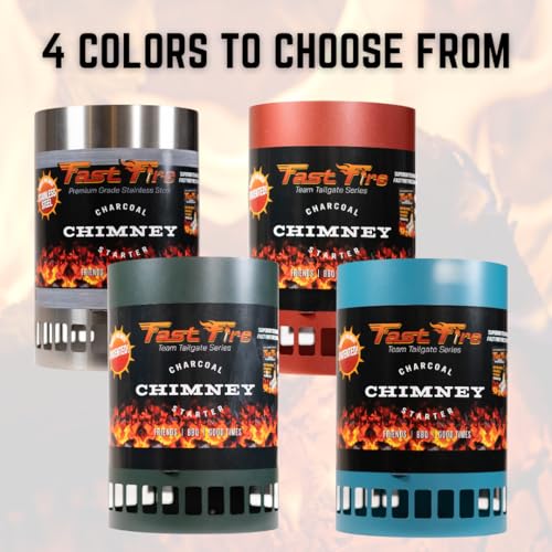 (Blue) Stainless Steel Charcoal Chimney Starter - Rust Resistant BBQ Coal Lighter with Patented Insert, Cool-Touch Handle,...