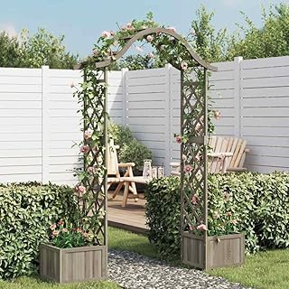 Wooden Garden Arch Grey Solid Firwood Large Decorative Inlays, Garden Arches, Trellises, Arbours & Pergolas, 316392