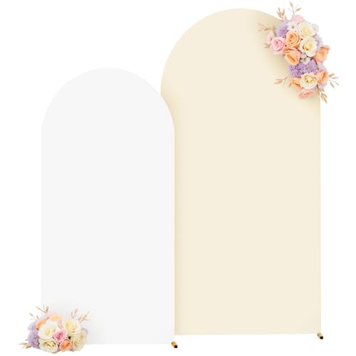 White and Beige Arch Backdrop Cover 7.2FT 6FT Wedding Arch Covers Set of 2 Arches Covers Stretchy Backdrop Spandex Fitted ...
