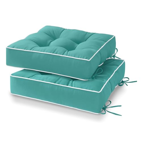 HARBOREST Outdoor Chair Cushions Set of 2, Tufted Patio Chair Cushions with Ties, Square Corner Outdoor Cushions for Patio...