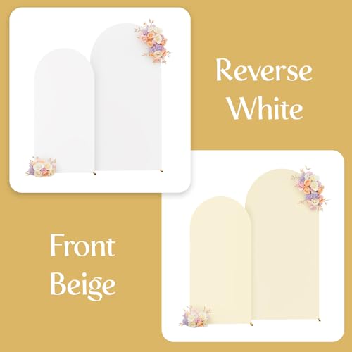 White and Beige Arch Backdrop Cover 7.2FT 6FT Wedding Arch Covers Set of 2 Arches Covers Stretchy Backdrop Spandex Fitted ...
