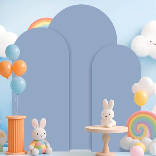 ROMANKAS Metal Arch Backdrop Stand and Cover Set 4&5&6ft Gold Arches Stands Dusty Blue Arch Covers Stretchy Backdrop Weddi...