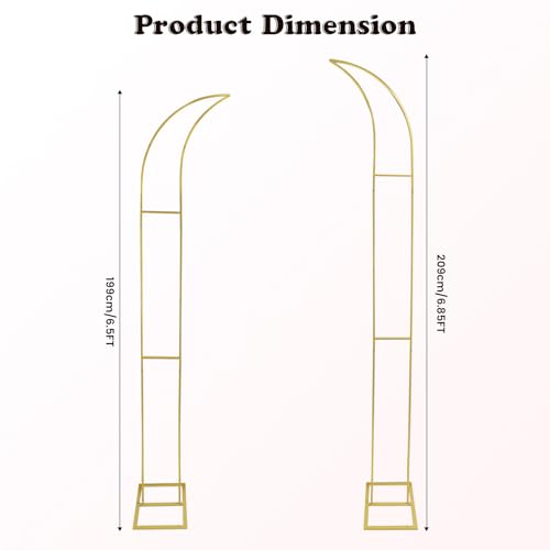 HeyMate Metal Arch Backdrop Stand, Gold Curved Top Wedding Arch Set of 2 (6.85 FT/6.5 FT) Half Moon Wedding Arches Frames ...