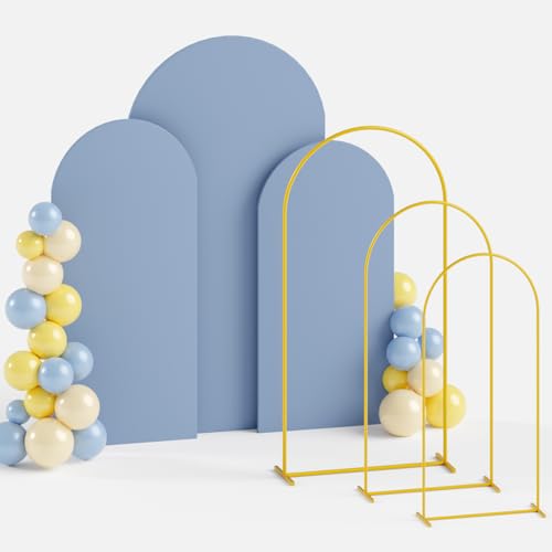 ROMANKAS Metal Arch Backdrop Stand and Cover Set 4&5&6ft Gold Arches Stands Dusty Blue Arch Covers Stretchy Backdrop Weddi...