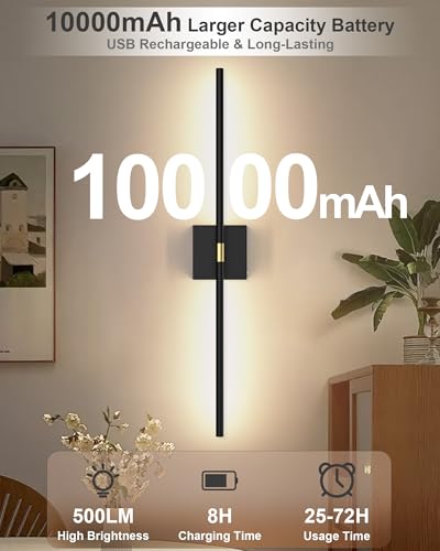 iThird Battery Operated Wall Sconce Set of 2: Rechargeable Wall Lights Wireless Sconces with Touch and Remote, 360° Rotate...