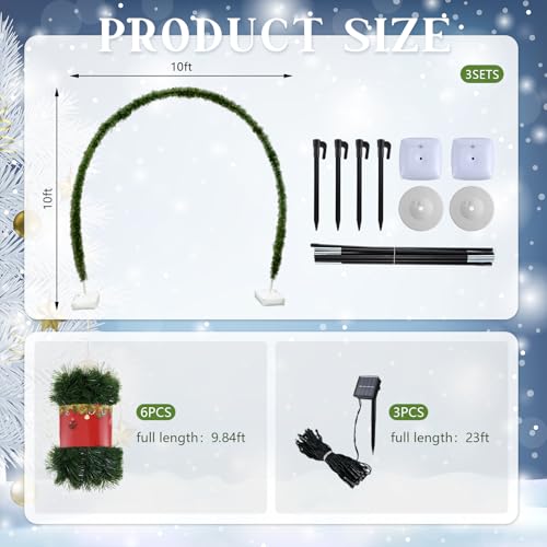 Janinka 3 Sets 10 FT Christmas Archway Outdoor LED String Lights Xmas Outdoor Arches Decor Xmas Arch Pathway Markers for H...