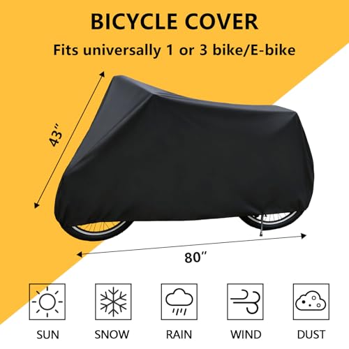 Waterproof Bike Cover for 2 or 3 Bikes Outdoor Storage, 2XL Bicycle Transportation or Travel Covers– Rain/Snow/Dust Resist...
