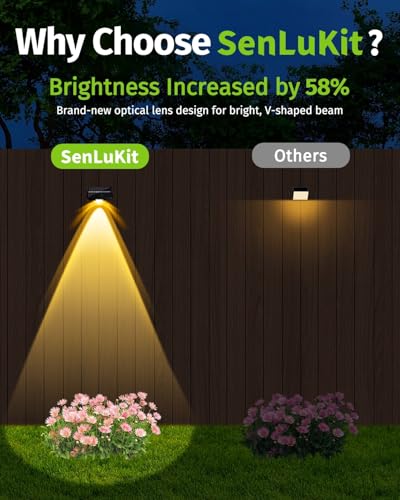Solar Fence Lights Outdoor Waterproof High Brightness LED Spot Lens Deck Lights 7 Mode Warm & Cool White RGB Solar Powered...