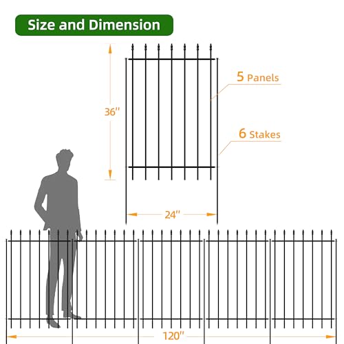 FOREHOGAR Metal Garden Fence 36 in H x 10 ft L,Border Fence Panels Animal Barrier for Dogs, No Dig Garden Fencing for Yard...