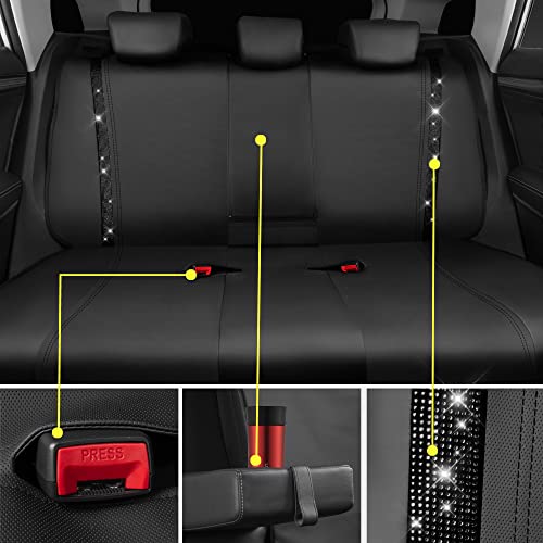 CAR PASS Leather Bling Diamond Car Seat Covers Full Set, Shining Rhinestone Waterproof Durable Rear with Zipper, Universal...