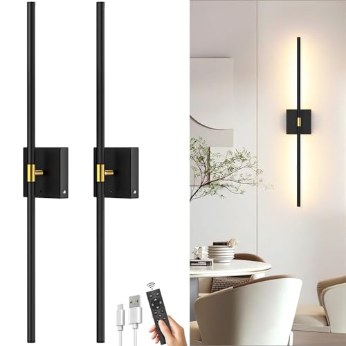 iThird Battery Operated Wall Sconce Set of 2: Rechargeable Wall Lights Wireless Sconces with Touch and Remote, 360° Rotate...
