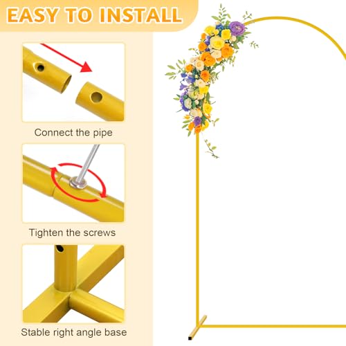 ROMANKAS Metal Arch Backdrop Stand and Cover Set 4&5&6ft Gold Arches Stands Dusty Blue Arch Covers Stretchy Backdrop Weddi...