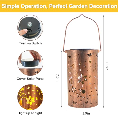 2 Pack Solar Lanterns Outdoor Waterproof Hummingbirds Birthday Gifts for Women Mom Grandma Garden Decor Hanging LED Decora...