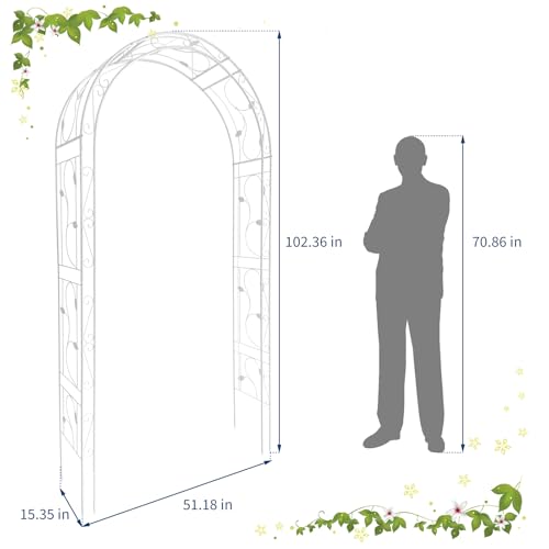 GarveeLife Metal Garden Arch, Outdoor Garden Arch Arbor Trellis for Climbing Plants, Wedding Arches for Ceremony, Wedding ...