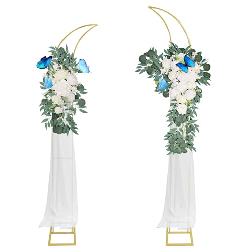 HeyMate Metal Arch Backdrop Stand, Gold Curved Top Wedding Arch Set of 2 (6.85 FT/6.5 FT) Half Moon Wedding Arches Frames ...