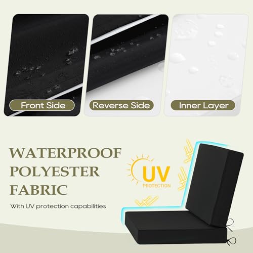 Wellsin Outdoor Cushions for Patio Furniture, Waterproof Outdoor Seat Cushions with Ties and Handle, Outdoor Cushions 24 X...