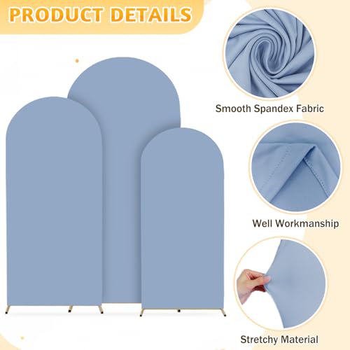 ROMANKAS Metal Arch Backdrop Stand and Cover Set 4&5&6ft Gold Arches Stands Dusty Blue Arch Covers Stretchy Backdrop Weddi...
