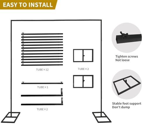 IKULE 6.6FT Black Metal Wedding Arches for Ceremony Square Balloon Arch Stand Rectangular Backdrop Stand for Anniversary B...