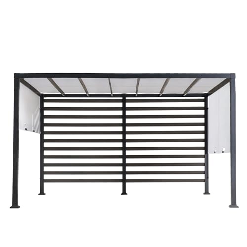 SUNJOY Outdoor Pergola 10 x 12 ft. Steel Pergolas with White Adjustable Shade and Privacy Screen for Backyard, Garden Acti...