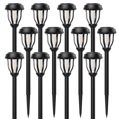 DERAYSION 12 Pack Solar Lights Outdoor, Solar Pathway Lights Auto On/Off Waterproof Garden Landscape Lighting for Path, Ya...