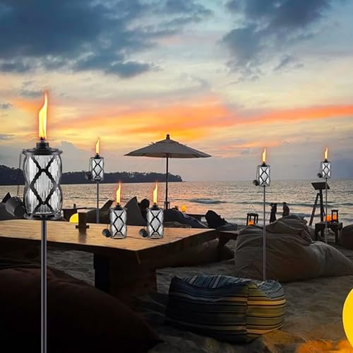 MQKIWAO 4 Pack Glass Citronella Torches, 16 oz Garden Torches for Outside, 55 inch Outdoor Clear Glass Citronella Torches ...