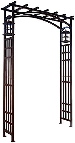 Panacea 84303 Mission Garden Arbor with Lanterns, Black, 79.5" H – Steel Garden Arch with Rectangular Grid Sides & Flat To...