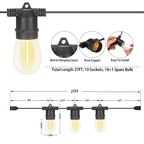 alitade 108FT (27FT*4) LED Outdoor String Light Waterproof Terrace Light, S14 Shatterproof Replaceable Bulb (4 Spare Bulb...