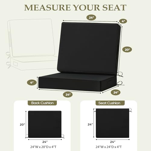 Wellsin Outdoor Cushions for Patio Furniture, Waterproof Outdoor Seat Cushions with Ties and Handle, Outdoor Cushions 24 X...