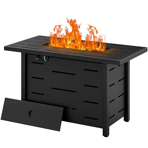 Walsunny 43 inch Outdoor Propane Fire Pit 50,000 BTU Gas Fire Pit Table with Lid, Waterproof Cover, Rectangle Gas Firepit ...
