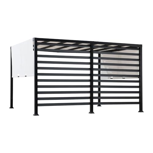 SUNJOY Outdoor Pergola 10 x 12 ft. Steel Pergolas with White Adjustable Shade and Privacy Screen for Backyard, Garden Acti...