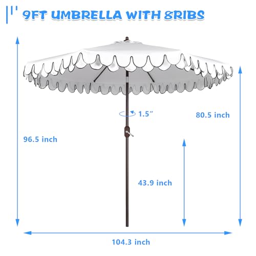 Funsite 9Ft Elegant Valance Patio Umbrella, Outdoor Umbrellas for Patio with Auto-Tilt and Crank Systerm, Table Umbrella f...