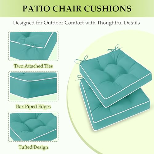 HARBOREST Outdoor Chair Cushions Set of 2, Tufted Patio Chair Cushions with Ties, Square Corner Outdoor Cushions for Patio...