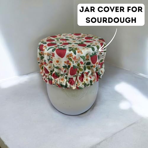 (4-Pack) Sourdough Reuseable Jar & Bowl Covers | Cute Baking Gift | 100% Cotton | Washable | Bread Proofing | Kitchen Food...