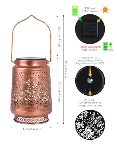Solar Lanterns Outdoor Waterproof Decorative Garden Solar Lights Outdoor,Hanging Hollow Out Metal Ornaments Decor for Outs...