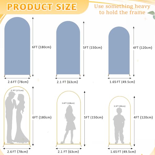 ROMANKAS Metal Arch Backdrop Stand and Cover Set 4&5&6ft Gold Arches Stands Dusty Blue Arch Covers Stretchy Backdrop Weddi...