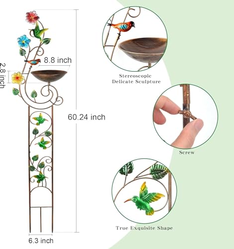 YADOOLIFE 57” Bird Bath with Garden Trellis for Climbing Plants Outdoor, Small Decorative Trellises Metal Birdbath Bird Ba...