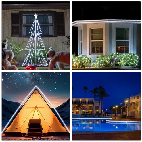 (New) Rope Lights, 33FT 100LED 8 Modes Outdoor Tube Lights, IP65 Weatherproof Copper Fairy String Lights for Garden Porch ...