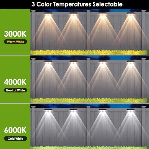 Solar Fence Lights Outdoor - 2700/4000/6000K 3 Mode, 8 Pack Solar Fence Lights Outdoor Waterproof LED, Fence Light Solar P...
