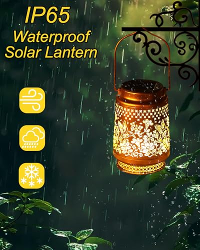 Solar Lanterns Outdoor Waterproof Decorative Garden Solar Lights Outdoor,Hanging Hollow Out Metal Ornaments Decor for Outs...