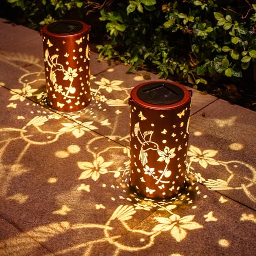 2 Pack Solar Lanterns Outdoor Waterproof Hummingbirds Birthday Gifts for Women Mom Grandma Garden Decor Hanging LED Decora...