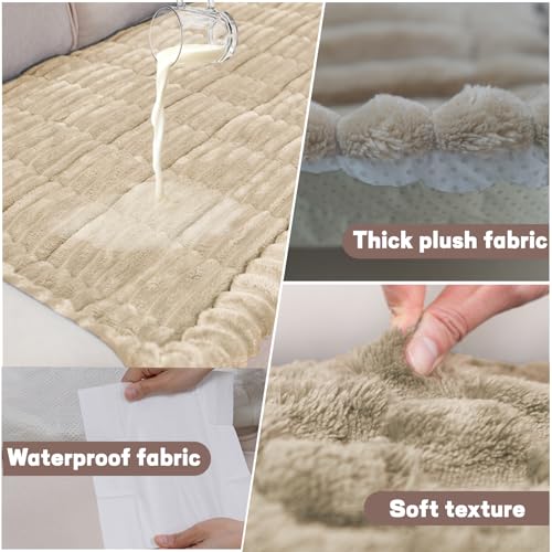 Waterproof Couch Cover for Dogs Washable,Non Slip Fuzzy Durable Couch Covers for 3 Cushion Sofa Pet Friendly Sofa Cover Do...