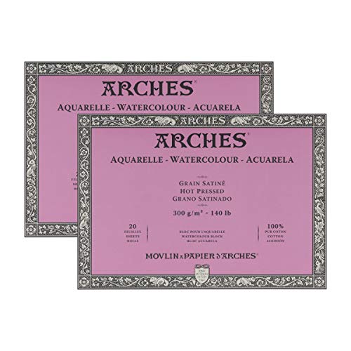 Arches Watercolor Paper Block, Hot Press, 7" x 10", 140 Pound - 2 Pack