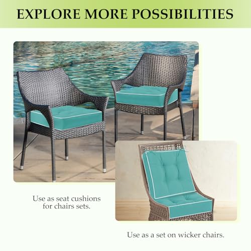 HARBOREST Outdoor Chair Cushions Set of 2, Tufted Patio Chair Cushions with Ties, Square Corner Outdoor Cushions for Patio...