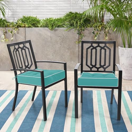 HARBOREST Outdoor Chair Cushions Set of 2, Tufted Patio Chair Cushions with Ties, Square Corner Outdoor Cushions for Patio...