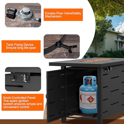 Walsunny 43 inch Outdoor Propane Fire Pit 50,000 BTU Gas Fire Pit Table with Lid, Waterproof Cover, Rectangle Gas Firepit ...