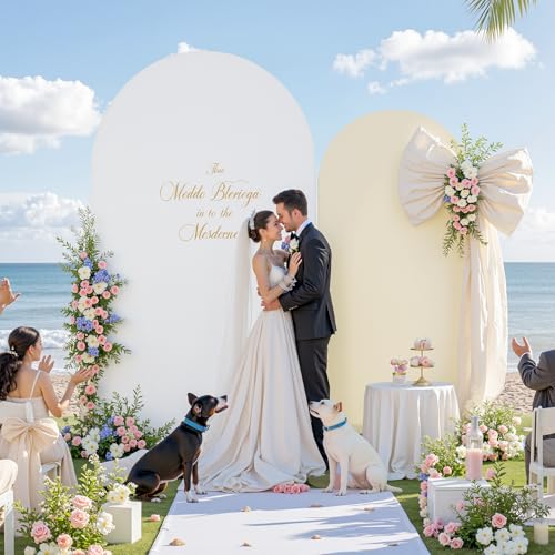 White and Beige Arch Backdrop Cover 7.2FT 6FT Wedding Arch Covers Set of 2 Arches Covers Stretchy Backdrop Spandex Fitted ...